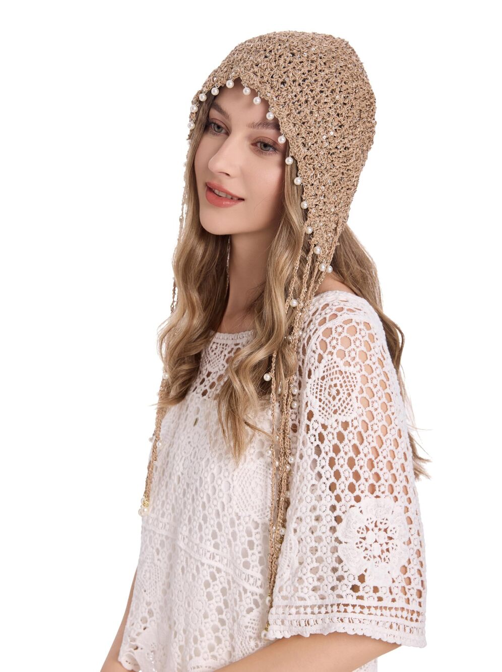 5510 Cotton Crochet Slouchy Beanie Hat with Tassel Handmade Knit Skull Cap